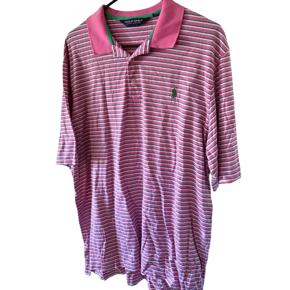 Stripped Ralph Lauren Polo Golf Large Pink Shirt Pima Cotton Y2K